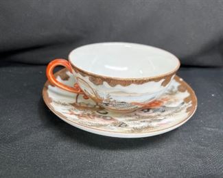 Porcelain Painted Koi Fish Tea Cup & Saucer