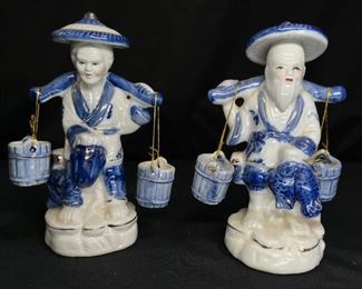 Vintage Porcelain Blue & White Chinese Fisherman