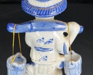 Vintage Porcelain Blue & White Chinese Fisherman
