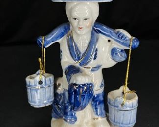 Vintage Porcelain Blue & White Chinese Fisherman