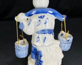Vintage Porcelain Blue & White Chinese Fisherman