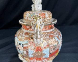 Koro Covered Urn Foo Dog Handles