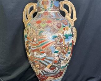 32” Antique Hand Painted Satsuma Vase