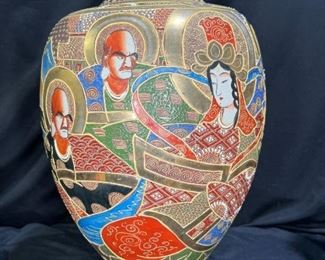 18” Antique Hand Painted Satsuma Vase