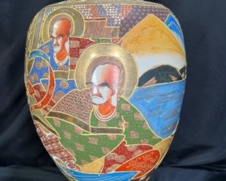 18” Antique Hand Painted Satsuma Vase