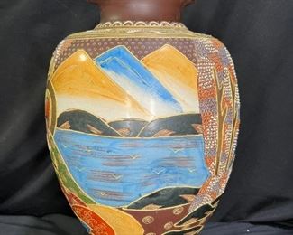 18” Antique Hand Painted Satsuma Vase