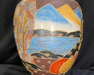 18” Antique Hand Painted Satsuma Vase