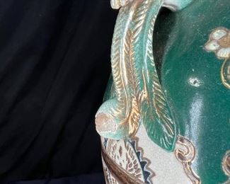 8.5” Asian Green & Brown Vase