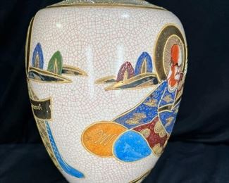 13.5” Antique Hand Painted Satsuma Vase