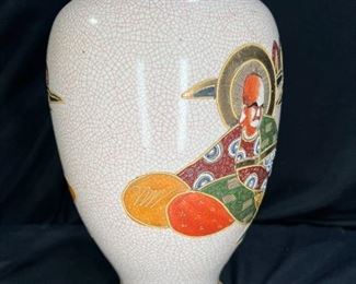 13.5” Antique Hand Painted Satsuma Vase