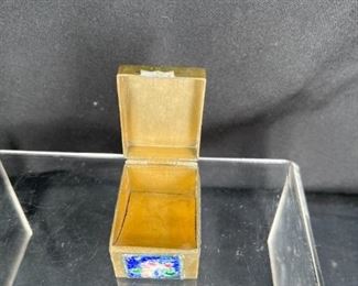 Vintage Chinese Brass Cloisonne Stamp Box