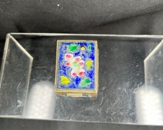 Vintage Chinese Brass Cloisonne Stamp Box