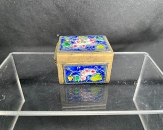 Vintage Chinese Brass Cloisonne Stamp Box