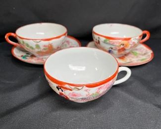 3 Rose Medallion Tea Cups & 2 Saucers
