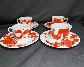 Fitz & Floyd Porcelain Temple Dragon Cup & Saucers
