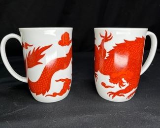 2 Fitz & Floyd Porcelain Temple Dragon Coffee Cups