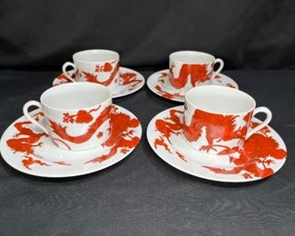 4 Fitz & Floyd Tea Cups & Saucers Temple Dragon