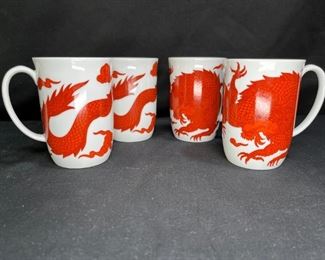 4 Fitz & Floyd Coffee Cups Temple Dragon