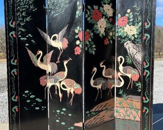 4 Panel Inlaid Japanese Room Divider Screen