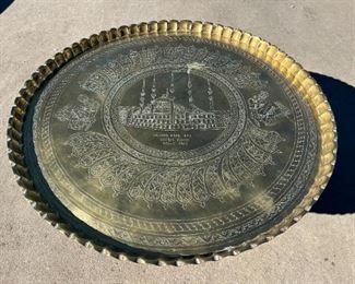 Brass Tray Accent Table wooden Base