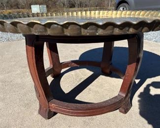 Brass Tray Accent Table wooden Base