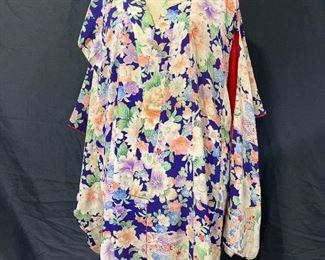 Vintage Silk Purple, Red & Orange Floral Kimono