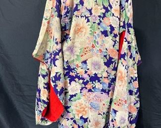 Vintage Silk Purple, Red & Orange Floral Kimono