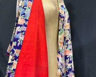 Vintage Silk Purple, Red & Orange Floral Kimono