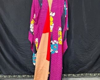 Vintage Floor Length Silk Floral Kimono