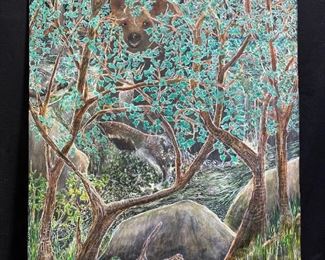 Oil on Board of Bear in Woods