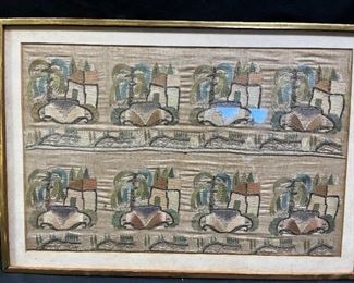 Framed Embroidered Textile Design on Silk