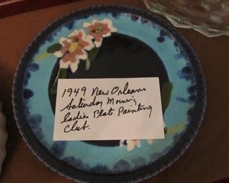 Group of New Orleans ladies that met on Saturday and hand painted plates and saucers. Signed and dated on the reverse. 