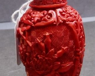 20th century  carved cinnabar snuff bottle