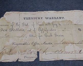 1862 Confederate Texas Treasury Warrants 