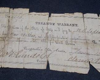 1862 Confederate Texas Treasury Warrants 