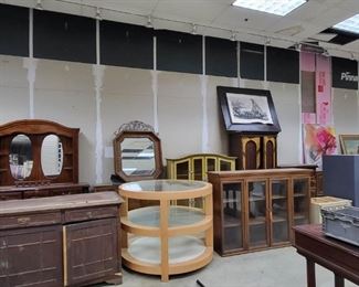 Many types of furniture, showcases, antique cases , display cases, dressers,  and much more! 