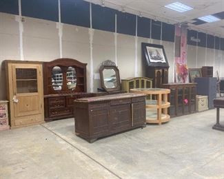 Many types of furniture, showcases, antique cases , display cases, dressers,  and much more! 