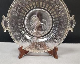 Early American Pressed Glass Gillinder Lion Bread Plate