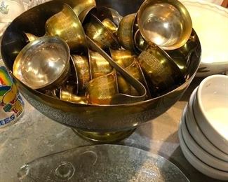 Brass Punch Bowl and Cups 