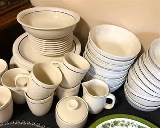 White and With Navy Strip Dinnerware 