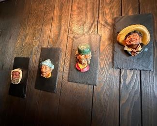 Vintage bossons heads mounted on slate