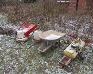 Wheelbarrow and yard tools