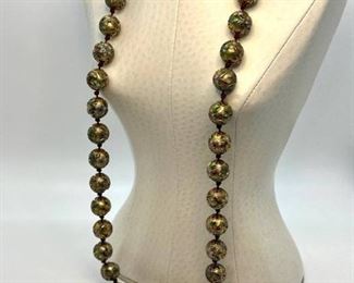 Beautiful 1970's Chinese Hand Strung 10k Gold Cloisonné Beaded Necklace
