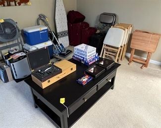 Miscellaneous Items in Basement (End Table, Coolers, Fan, Heater, Air Purifiers, Kenmore Vacuum, Folding Table and Chairs, Etc.