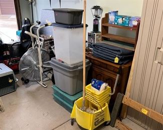 Singer Sewing Machine in Cabinet, Storage Bins, and Other Garage Items