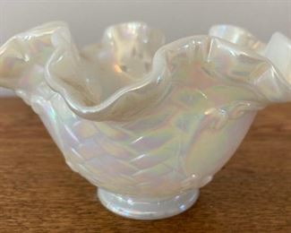 Fenton white opalescent ruffle bowl
