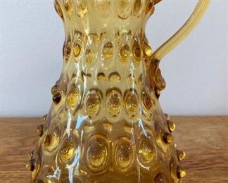 Vintage golden amber hobnail pitcher