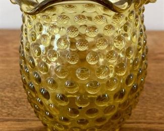 Vintage amber hobnail vase