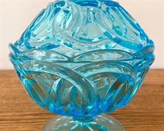 LG Wright blue glass double ring candy dish with lid