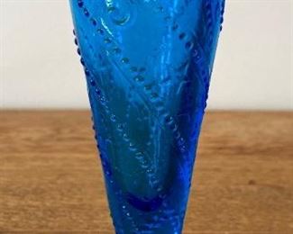 LE Smith blue glass trumpet vase